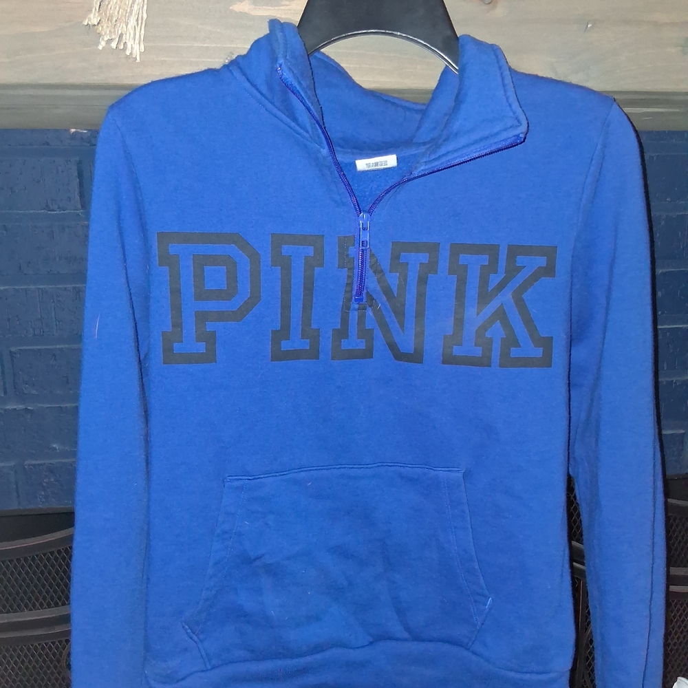 Victoria's Secret PINK Blue Hoodie with Black Lettering